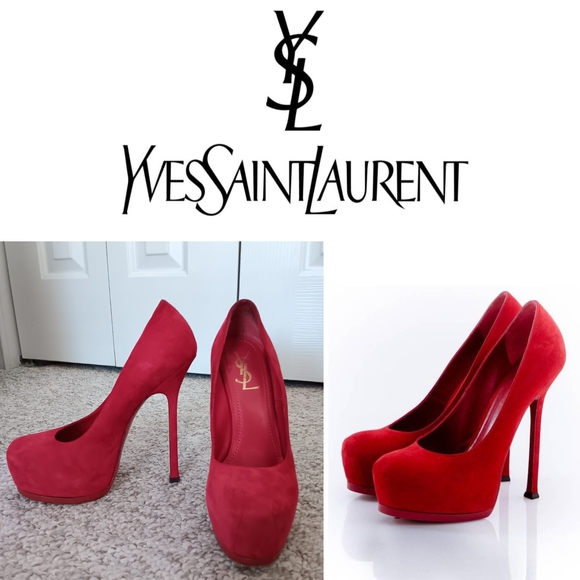 Yves Saint Laurent Shoes - Yves Saint Laurent Tribtoo Red Suede Leather Pumps - 7.5